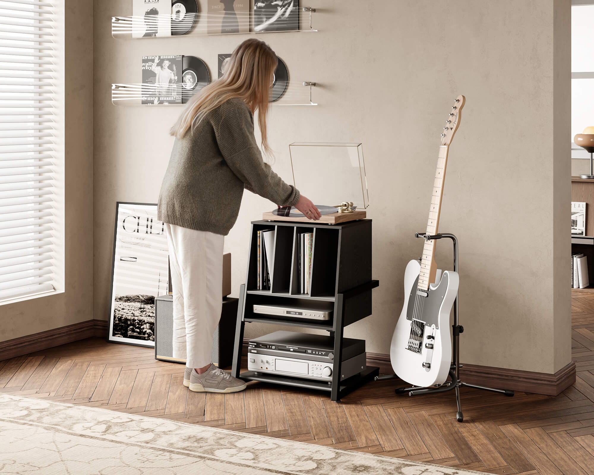 Les femmes jouent avec des tourne-disques sur des rs