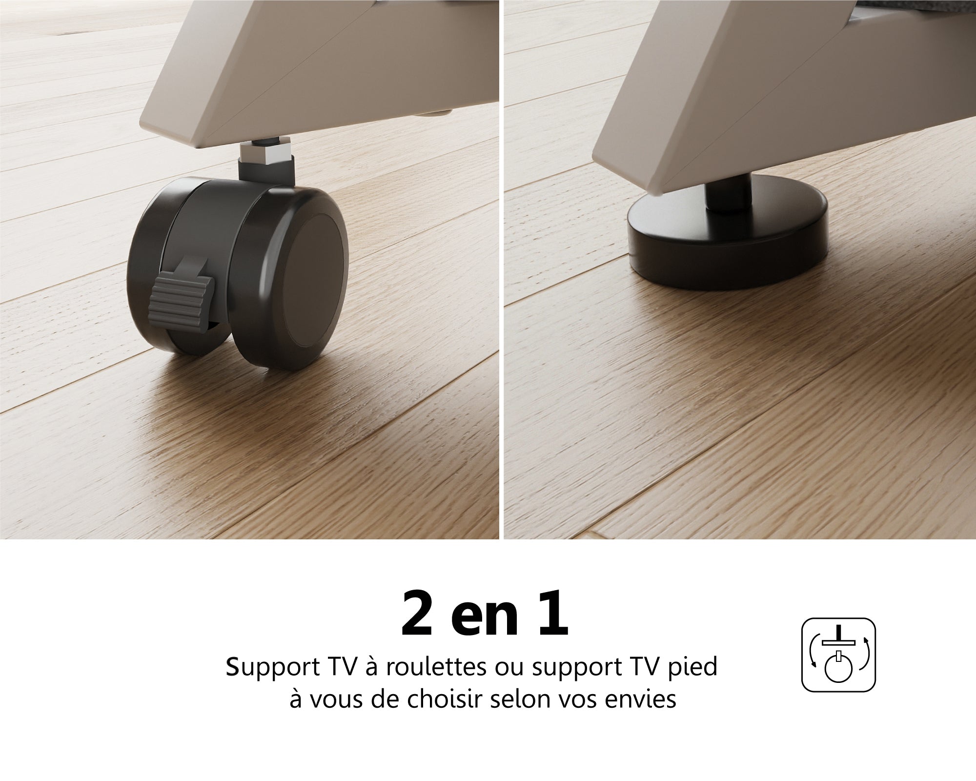 Support TV à roulettes ou support TV pied à vous de choisir selon vos envies