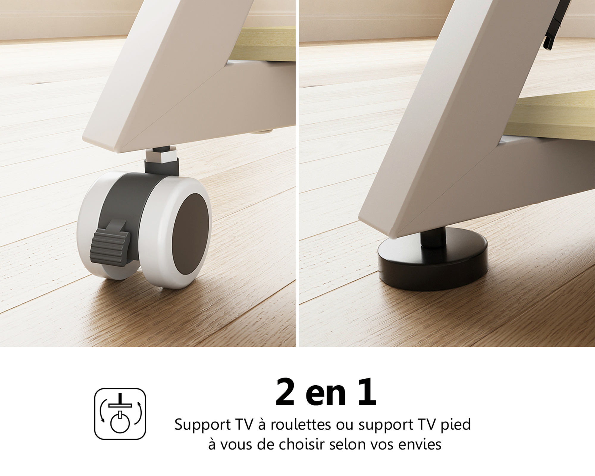 Support TV à roulettes ou support TV pied à vous de choisir selon vos envies