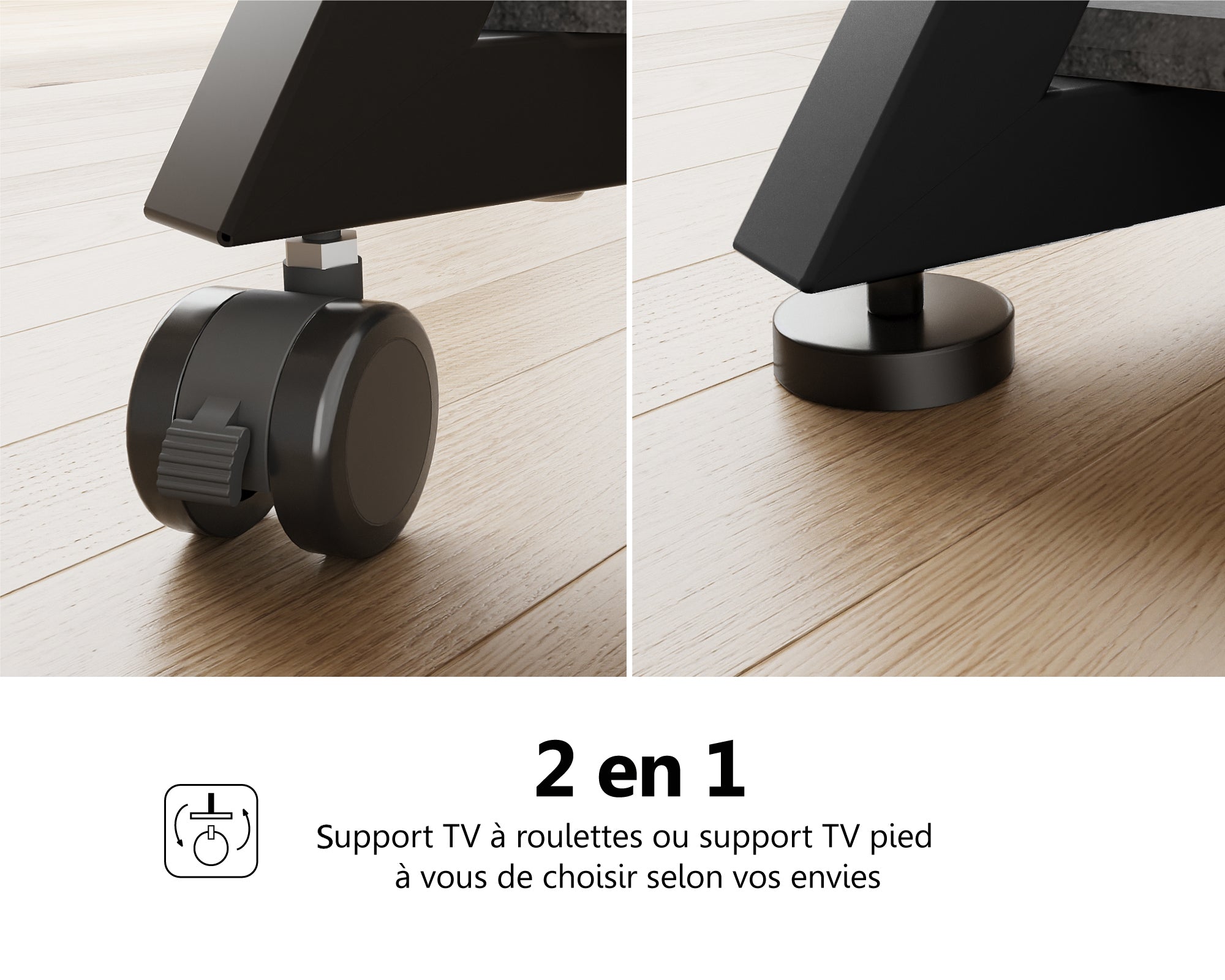 Support TV à roulettes ou support TV pied à vous de choisir selon vos envies