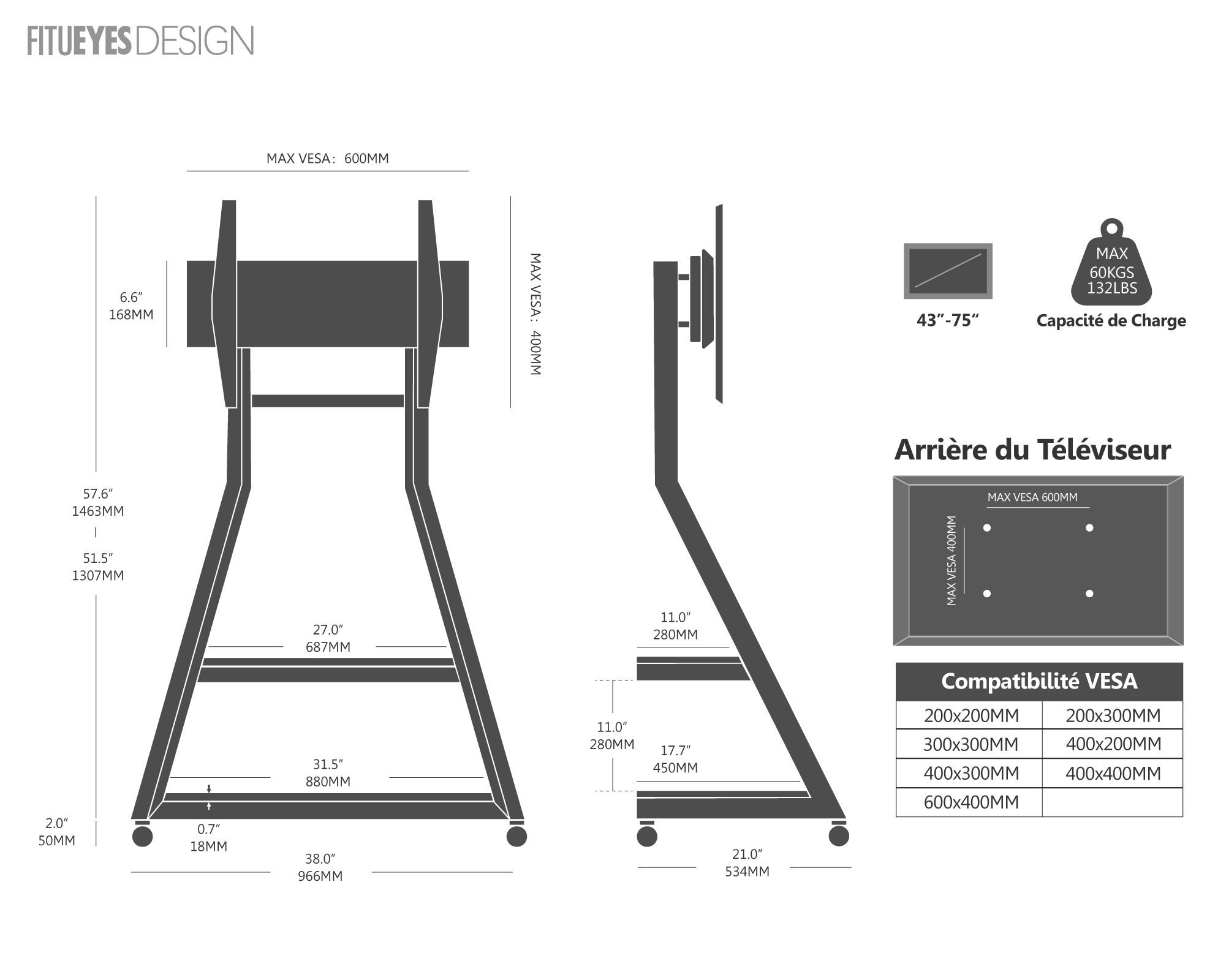 Eiffel FT75 Soporte de TV con Ruedas