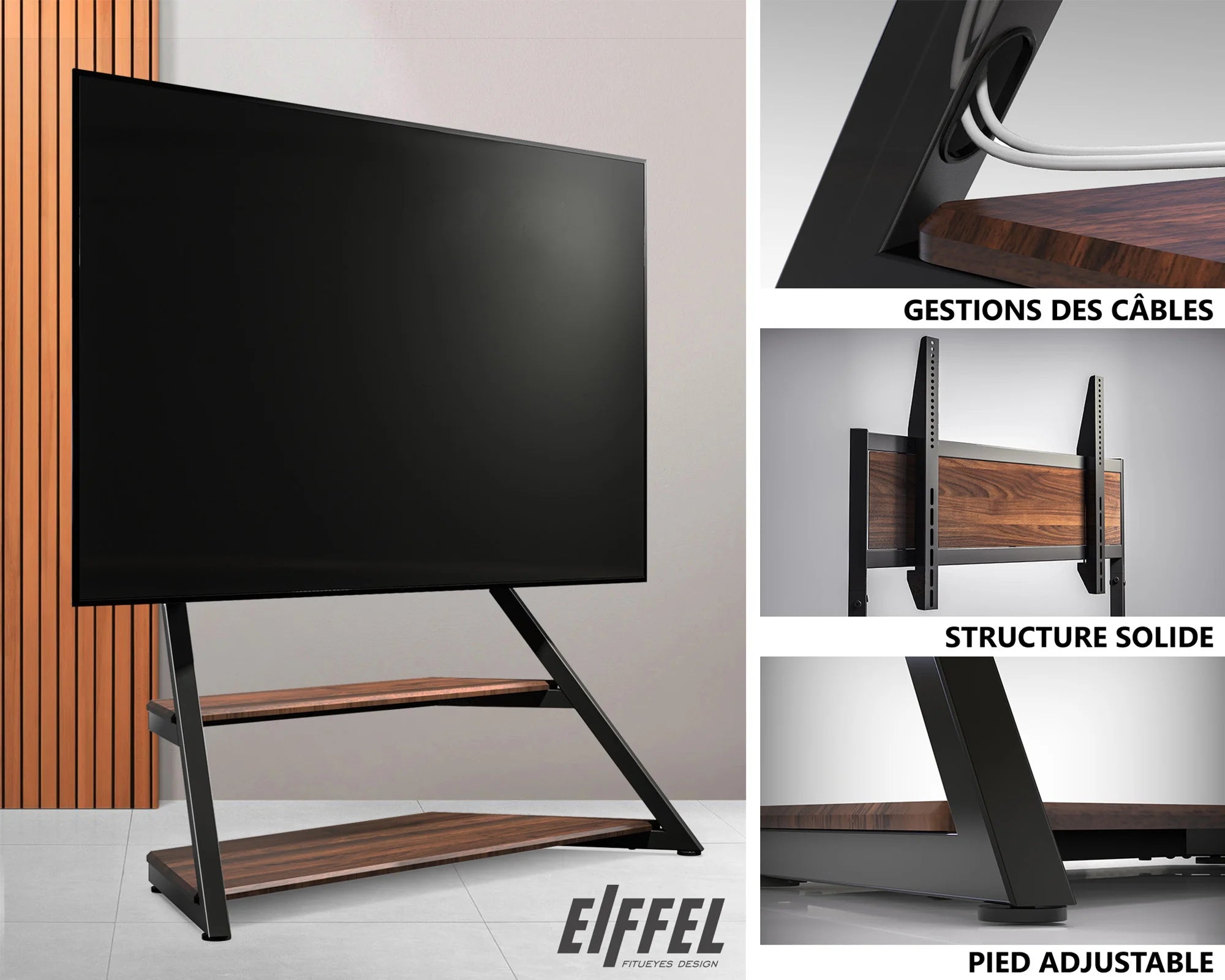 GESTIONS DES CABLES et STRUCTURE SOLIDE et PIED ADJUSTABLE