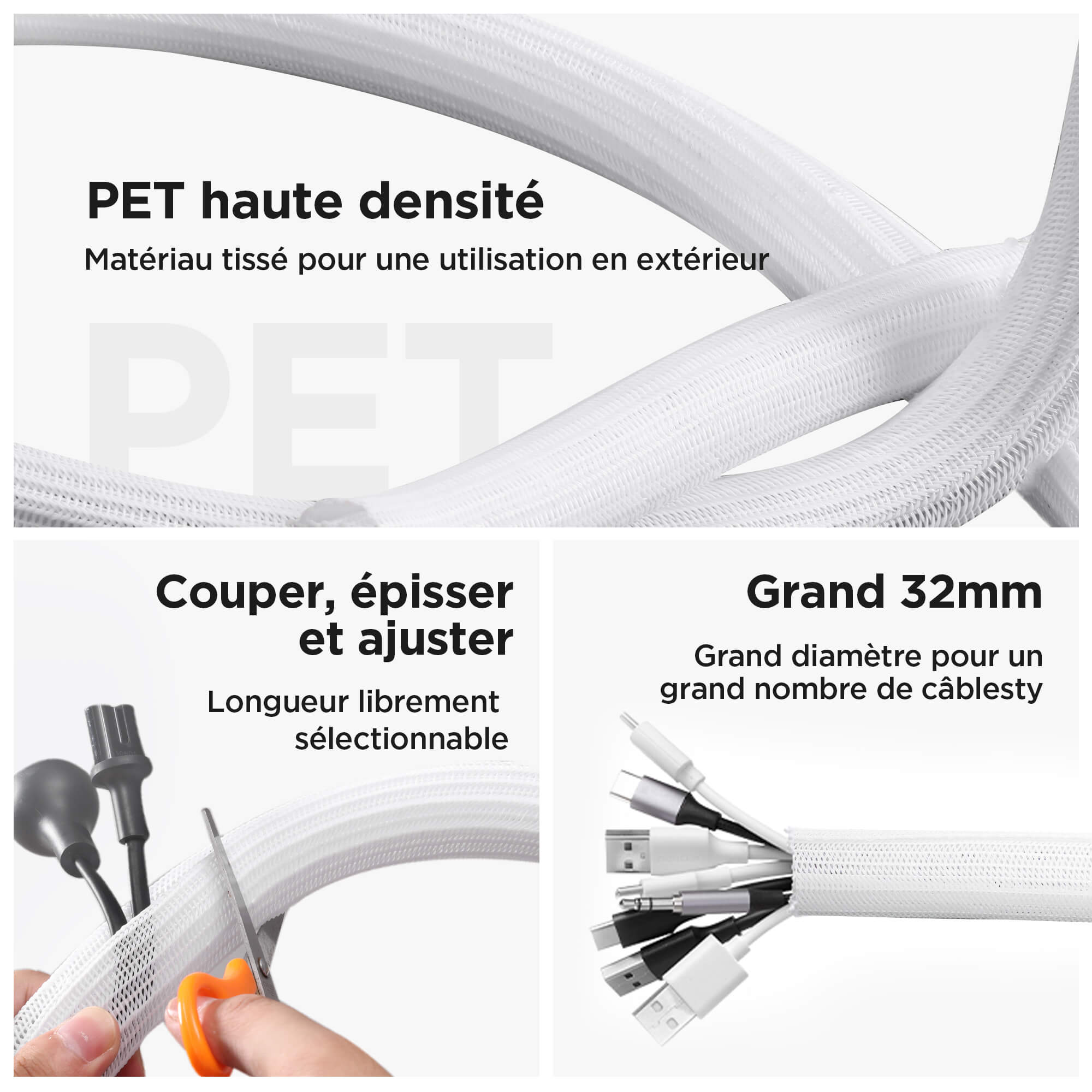 Gaine Cable 32mm para TV, PC, USB