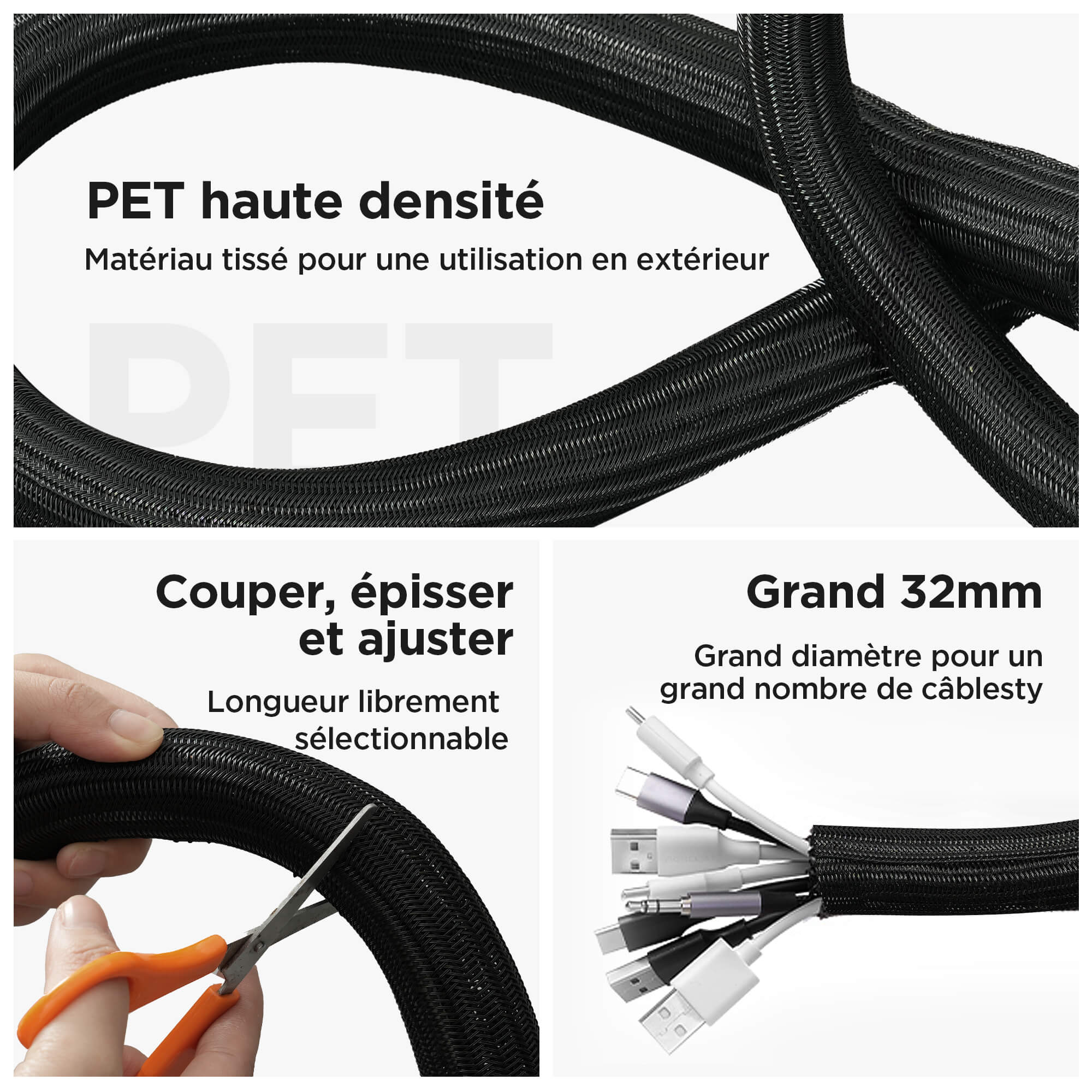 Gaine Cable 32mm para TV, PC, USB