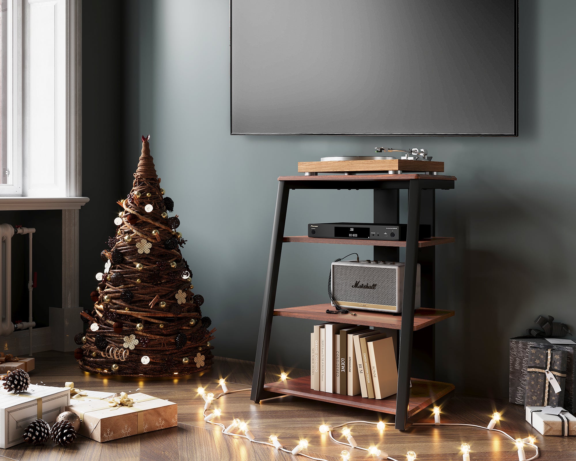 Arbre de Noël à côté de l'eiffel as 07 meuble hifi