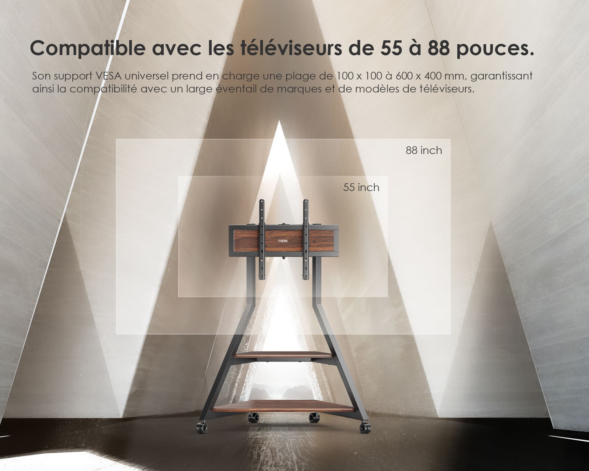 Compatible avec les televiseurs de 55 a 88 pouces.