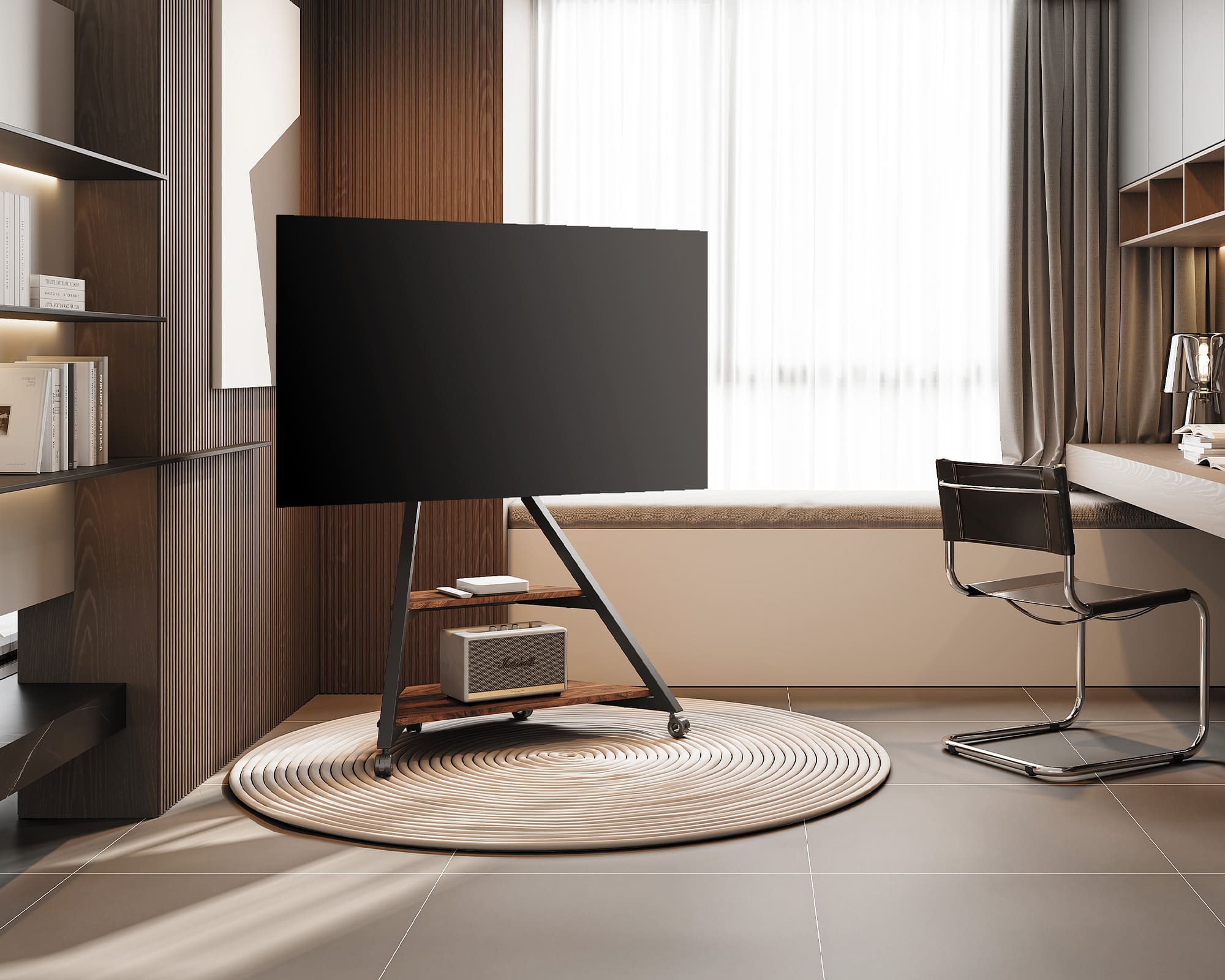 eiffel ft88  Support TV à Roulettes
 placé dans le coin du bureau